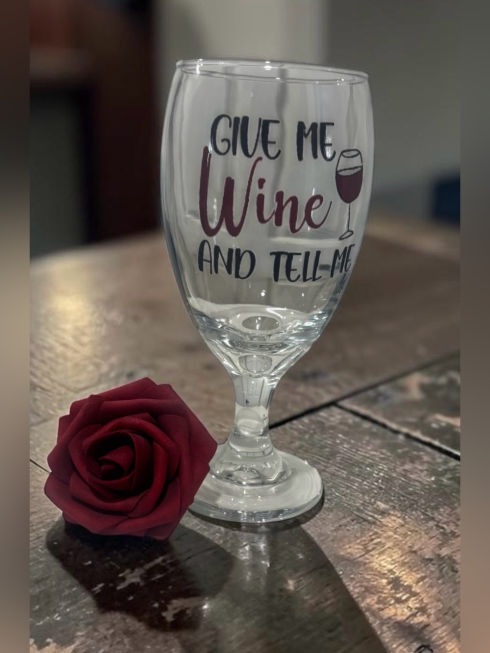 Give Me Wine Stemmed Goblet - Clear Glass with Burgundy Accent
